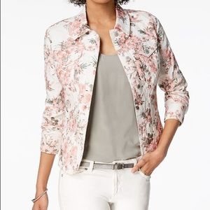 Charter Club Denim Jacket Floral Print Blush Ivory